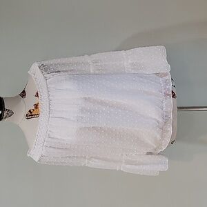 KIRUNDO white peasant top Sheer bell sleeves. Elastic waist. Textured polka dots